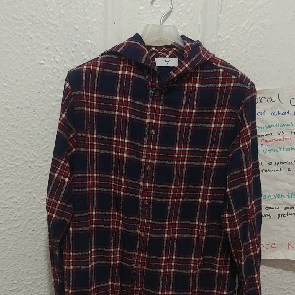 TNA Hooded Plaid Shirt - Navy and Red